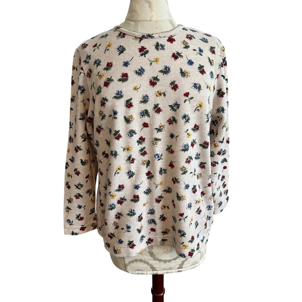 Jantzen Classics Vintage Floral Long Sleeve Sweater Top Large